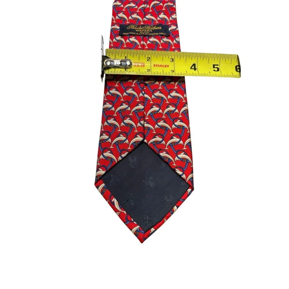 Brooks Brothers Makers Tie Silk Made in USA Red Dolphins Men's‎ Neck Tie
